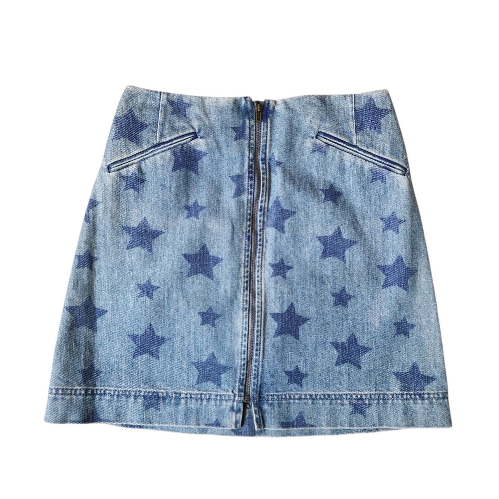 Manoush Mini Skirt Denim Star Print Zip Blue Size 38 US 6‎ Pockets Designer